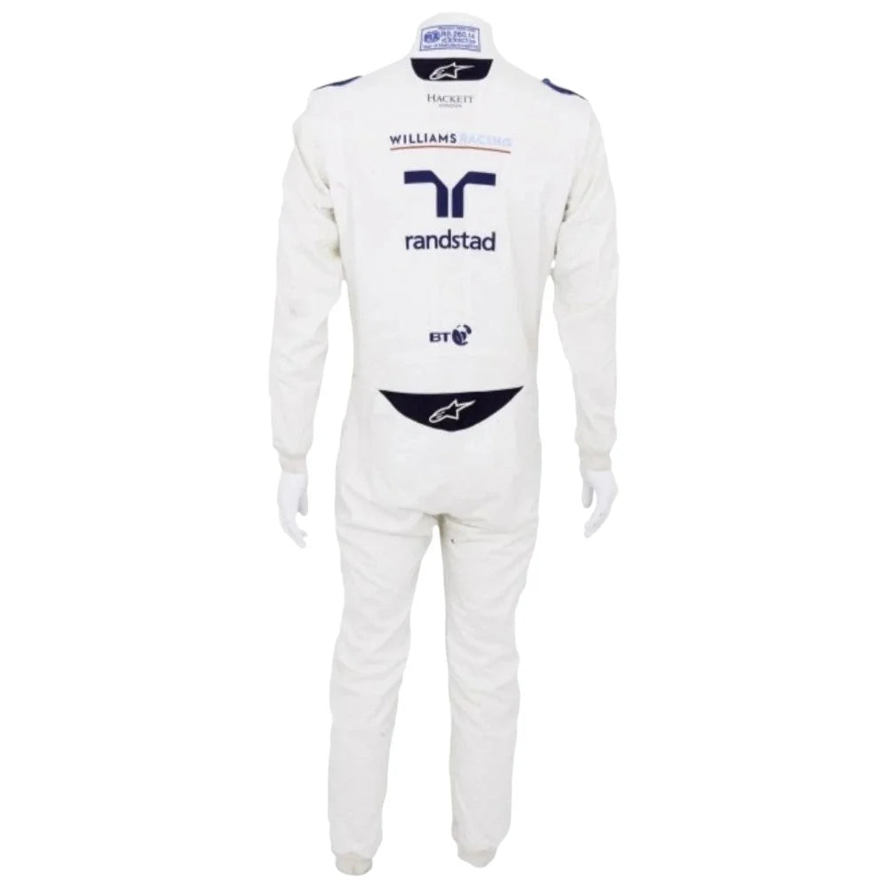 Felipe Massa 2015 Williams F1 race suit in white with blue accents and Martini racing stripes featuring sponsor logos