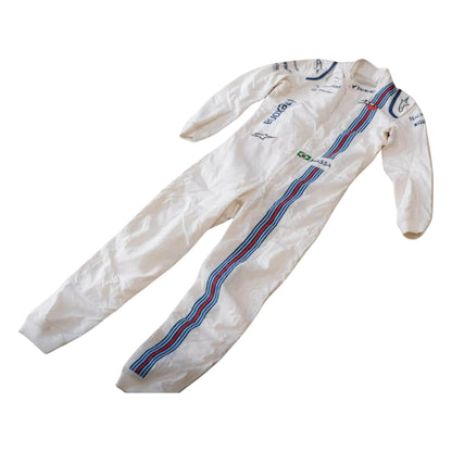Felipe Massa 2017 Williams F1 race suit in white with navy blue accents and Martini racing stripes featuring sponsor logos