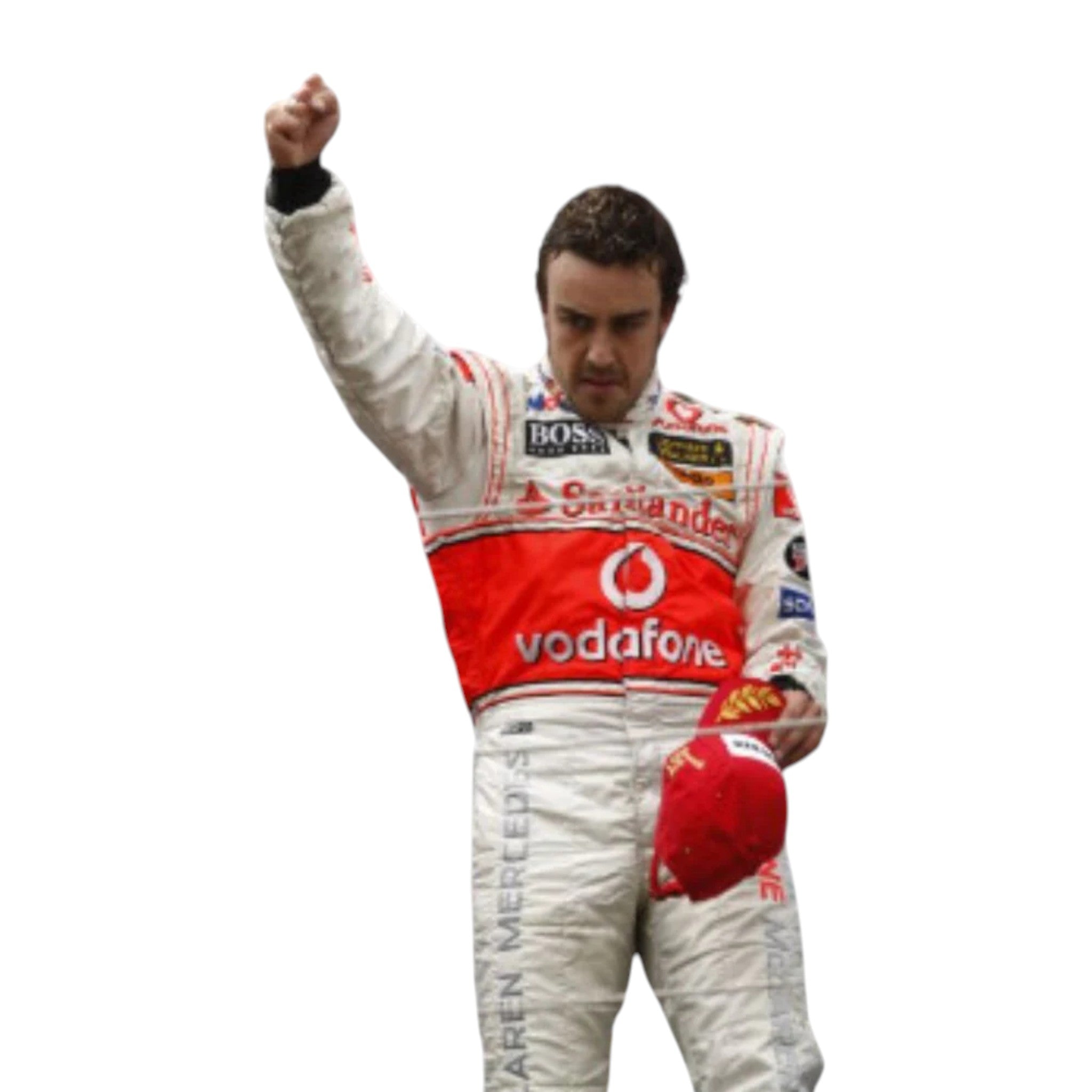 Fernando Alonso 2007 McLaren F1 race suit in white with red Vodafone panels and sponsor logos
