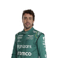 Fernando Alonso 2023 Aston Martin F1 race suit in green with black accents and sponsor branding