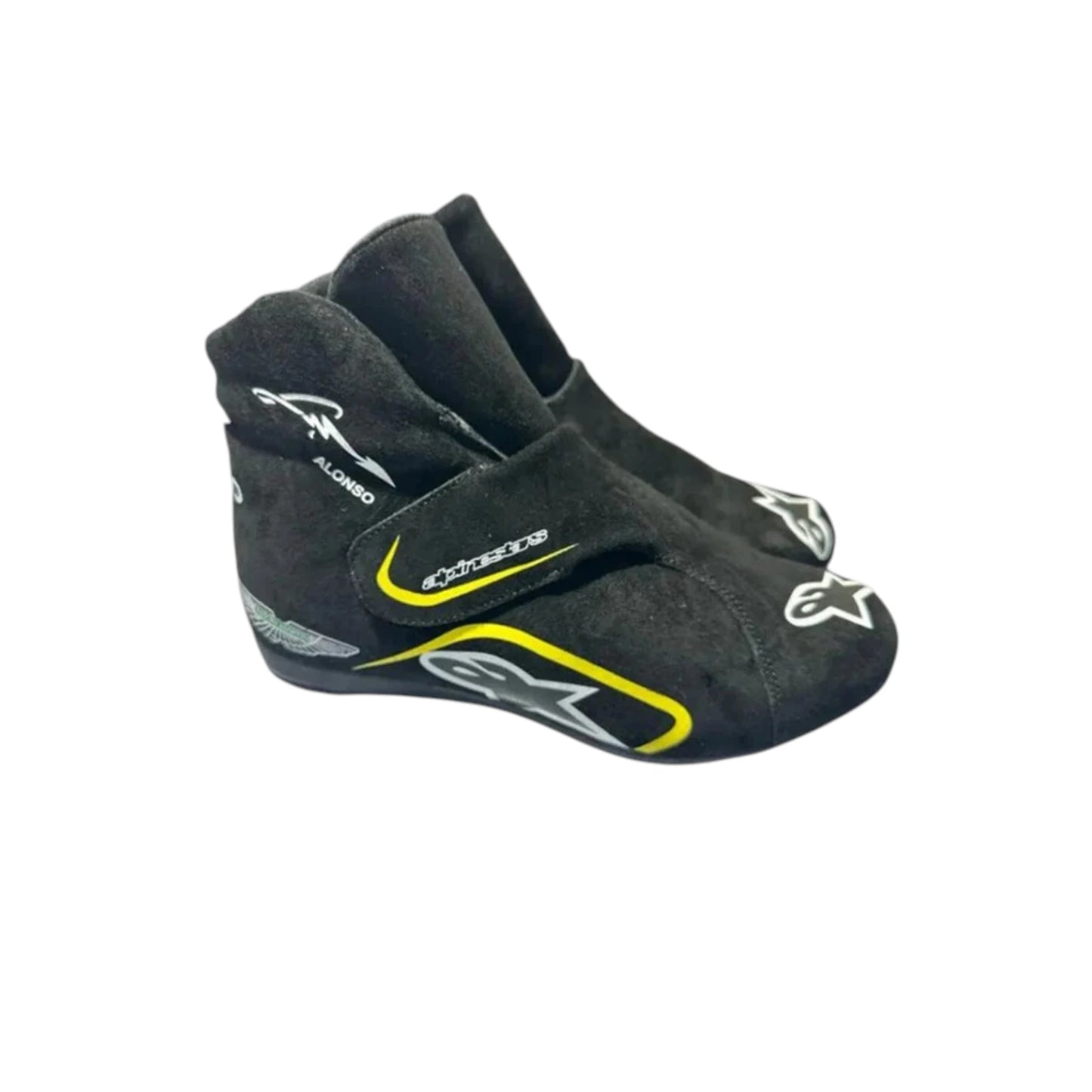 Fernando Alonso 2023 Aston Martin F1 racing shoes featuring Aston Martin branding and motorsport detailing