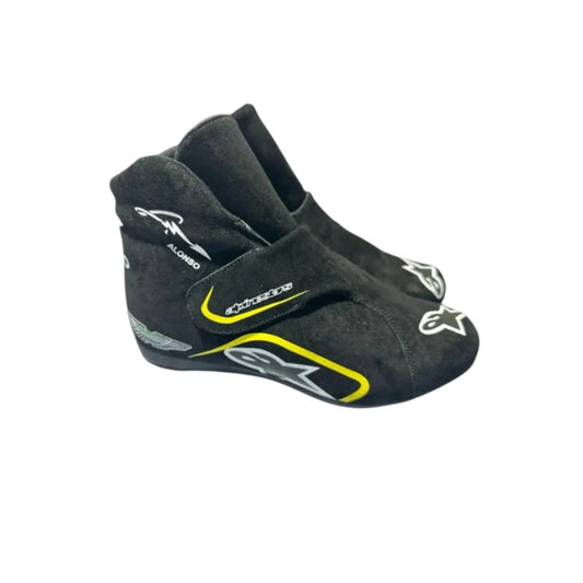 Fernando Alonso 2023 Aston Martin F1 racing shoes featuring Aston Martin branding and motorsport detailing