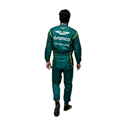 Fernando Alonso 2026 Aston Martin F1 race suit in British racing green with lime accents and sponsor logos