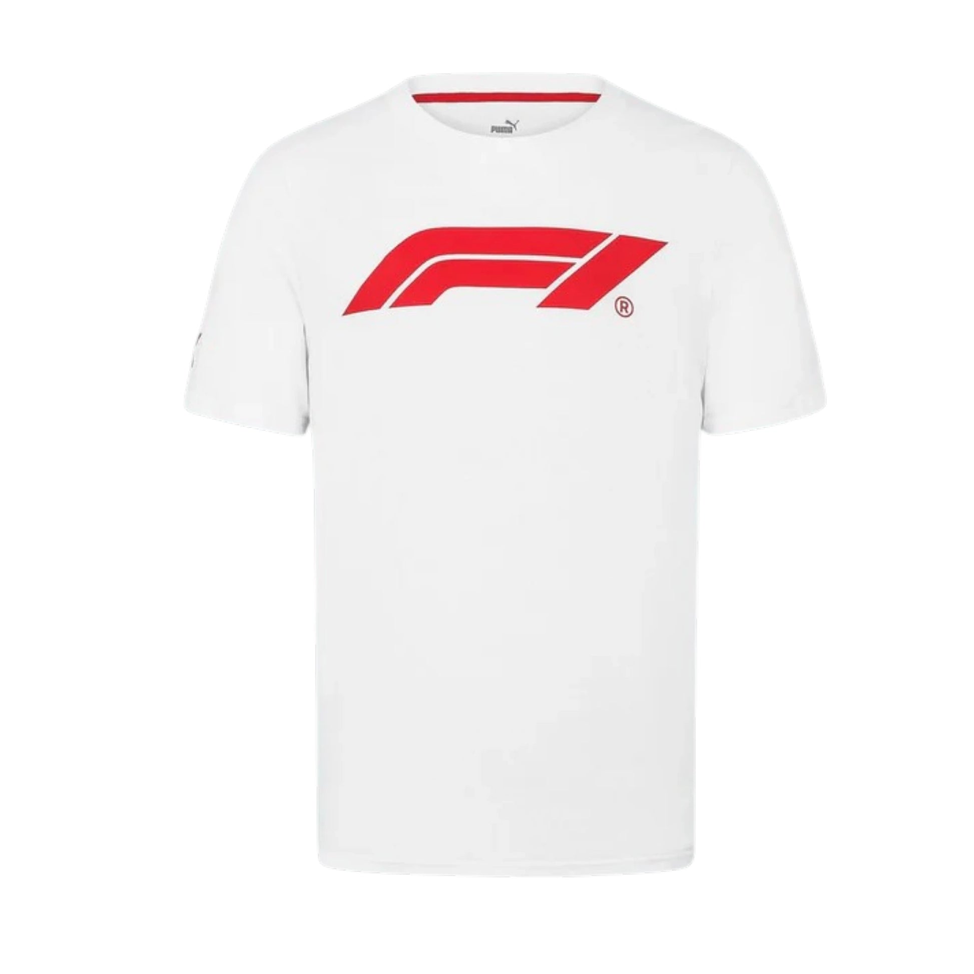 Formula 1 2026 Essentials Men's T-Shirt in white featuring a bold red F1 logo on the chest