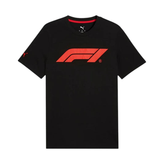 Formula 1 2026 Essentials Men's T-Shirt in black featuring a bold red F1 logo on the chest
