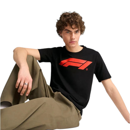 Formula 1 2026 Essentials Men's T-Shirt in black featuring a bold red F1 logo on the chest