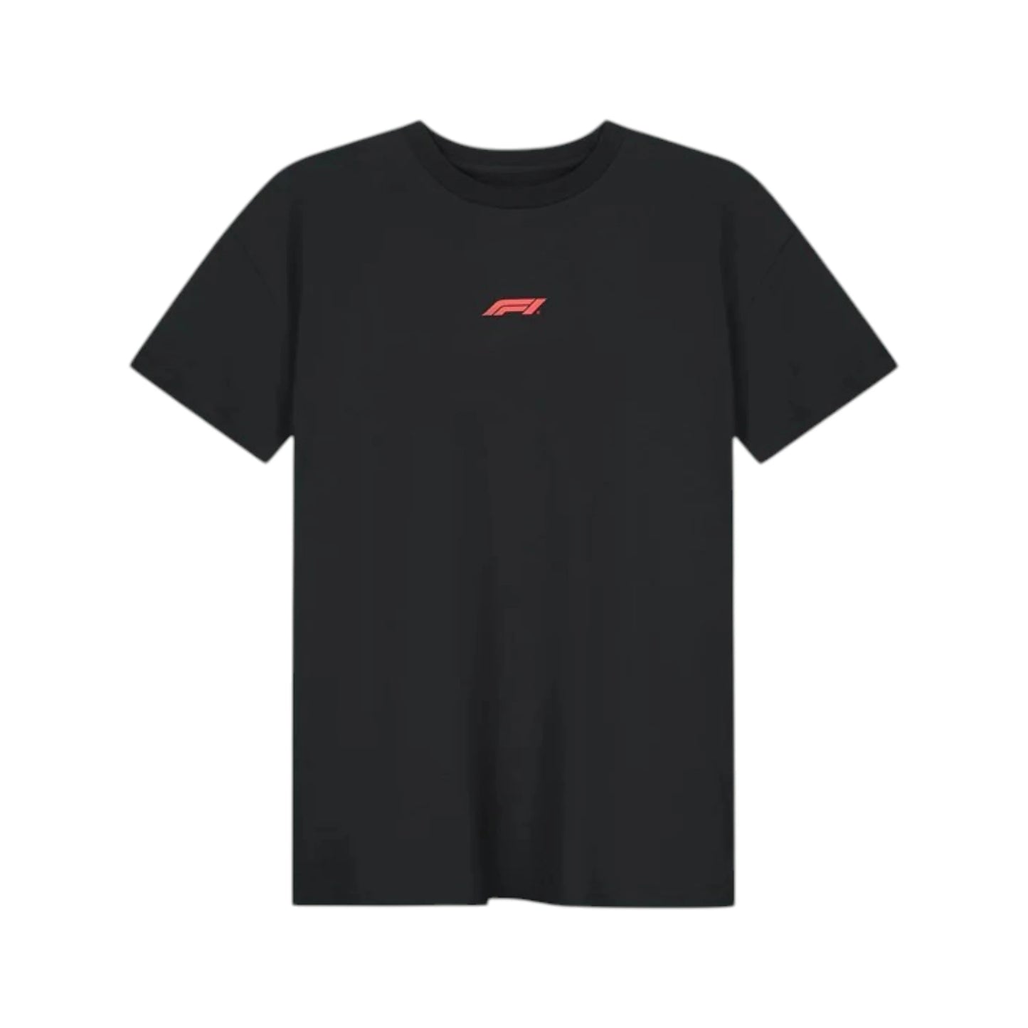 Formula 1 2026 Essentials T-Shirt in black featuring a minimalist white F1 logo on the chest
