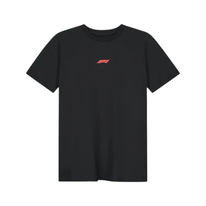 Formula 1 2026 Essentials T-Shirt in black featuring a minimalist white F1 logo on the chest
