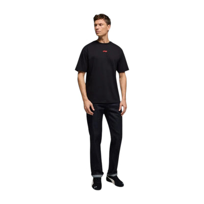 Formula 1 2026 Essentials T-Shirt in black featuring a minimalist white F1 logo on the chest