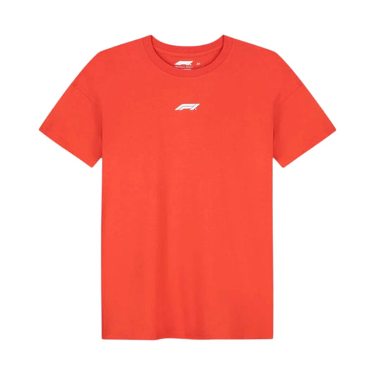 Formula 1 2026 Essentials T-Shirt in red featuring a minimalist white F1 logo on the chest