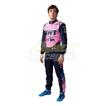 Franco Colapinto 2026 Alpine F1 race suit in blue and pink with sponsor logos