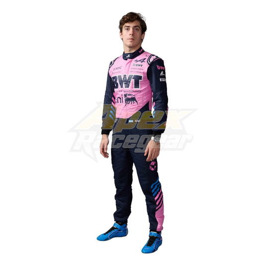 Franco Colapinto 2026 Alpine F1 race suit in blue and pink with sponsor logos