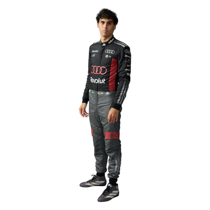 Gabriel Bortoleto 2026 Audi F1 race suit in black with red accents and sponsor logos