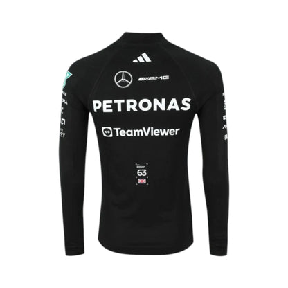 George Russell 2025 Mercedes-AMG Petronas F1 Undershirt in black with authentic Mercedes-AMG Petronas sponsor logos and long sleeve performance design