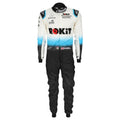 George Russell 2019 Williams F1 race suit in white, blue, and black with ROKiT Williams Racing sponsor logos