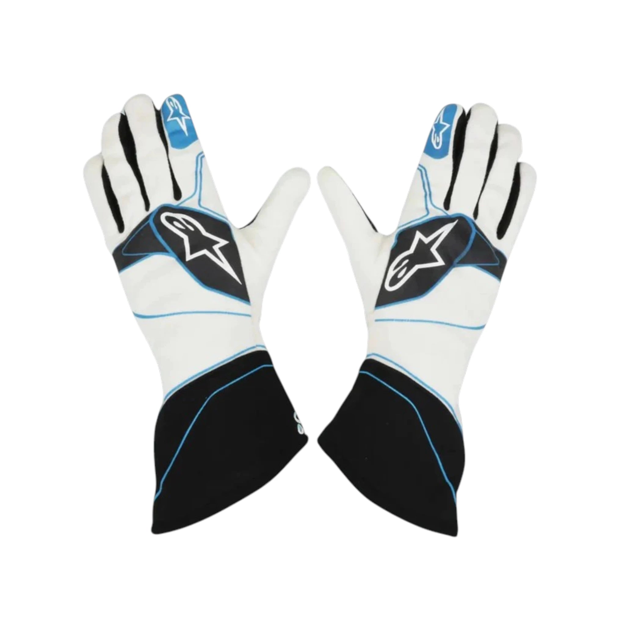 George Russell 2019 Williams F1 racing gloves with team branding and sponsor logos