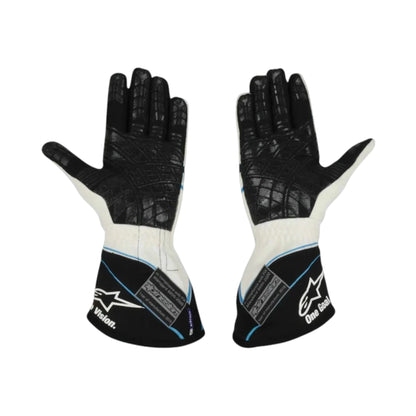 George Russell 2019 Williams F1 racing gloves with team branding and sponsor logos
