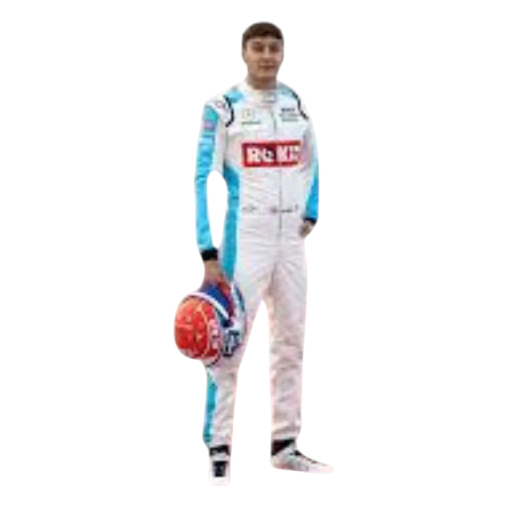 George Russell 2020 Williams F1 race suit in white and light blue with ROKiT Williams Racing sponsor logos