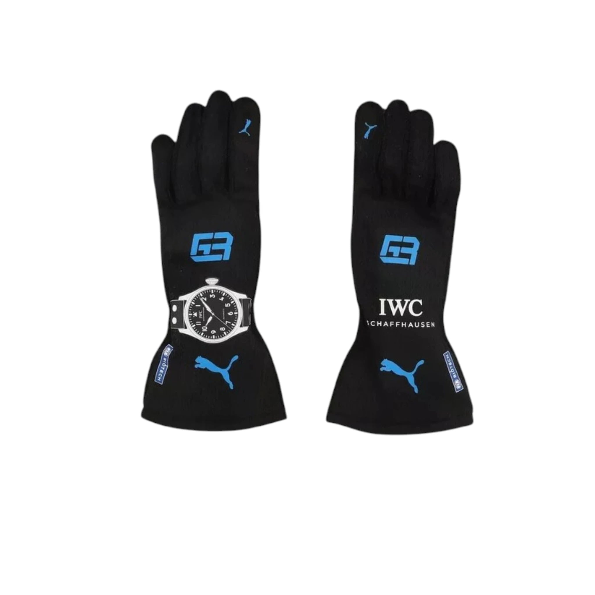 George Russell 2022 Mercedes-AMG Petronas F1 racing gloves with team branding and sponsor logos