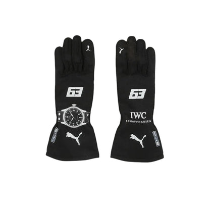 George Russell 2023 Mercedes-AMG Petronas F1 racing gloves with team branding and sponsor logos
