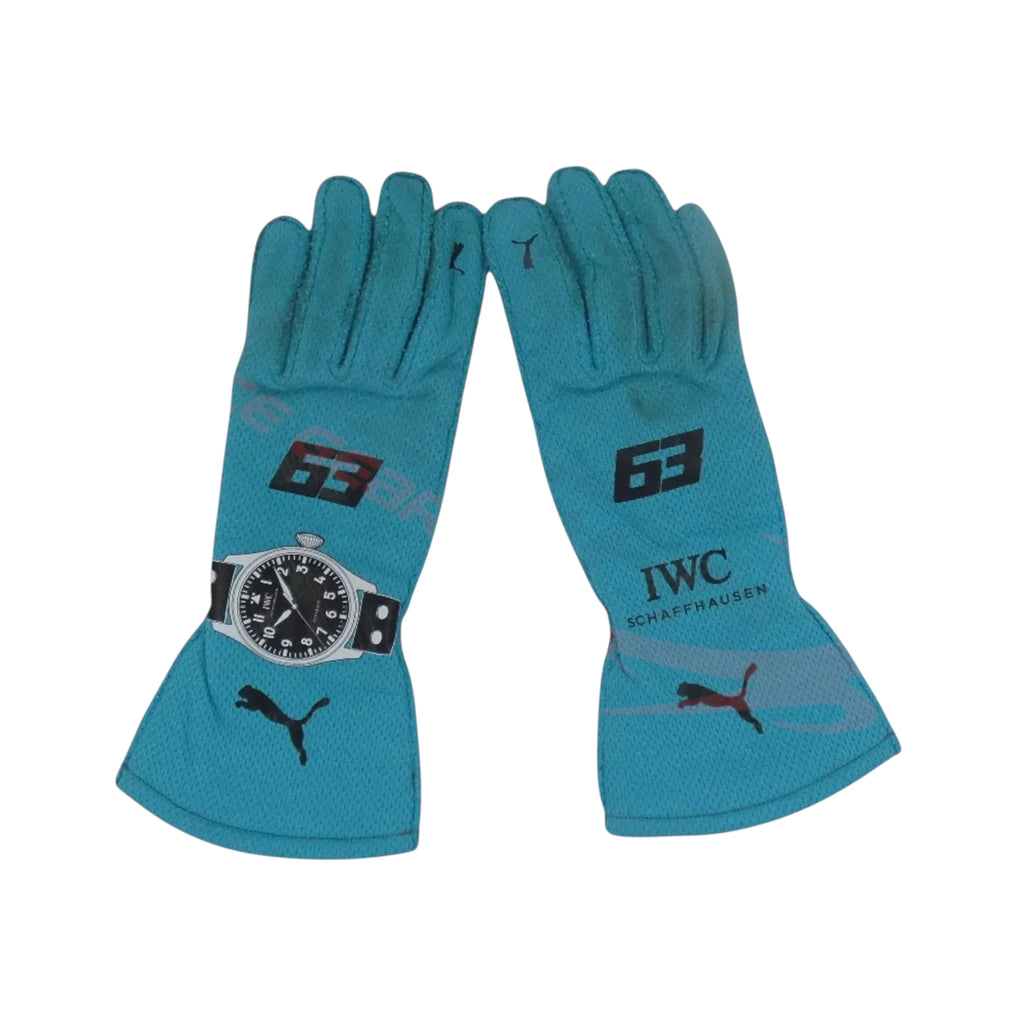 George Russell 2024 Mercedes-AMG Petronas F1 racing gloves with team branding and sponsor logos