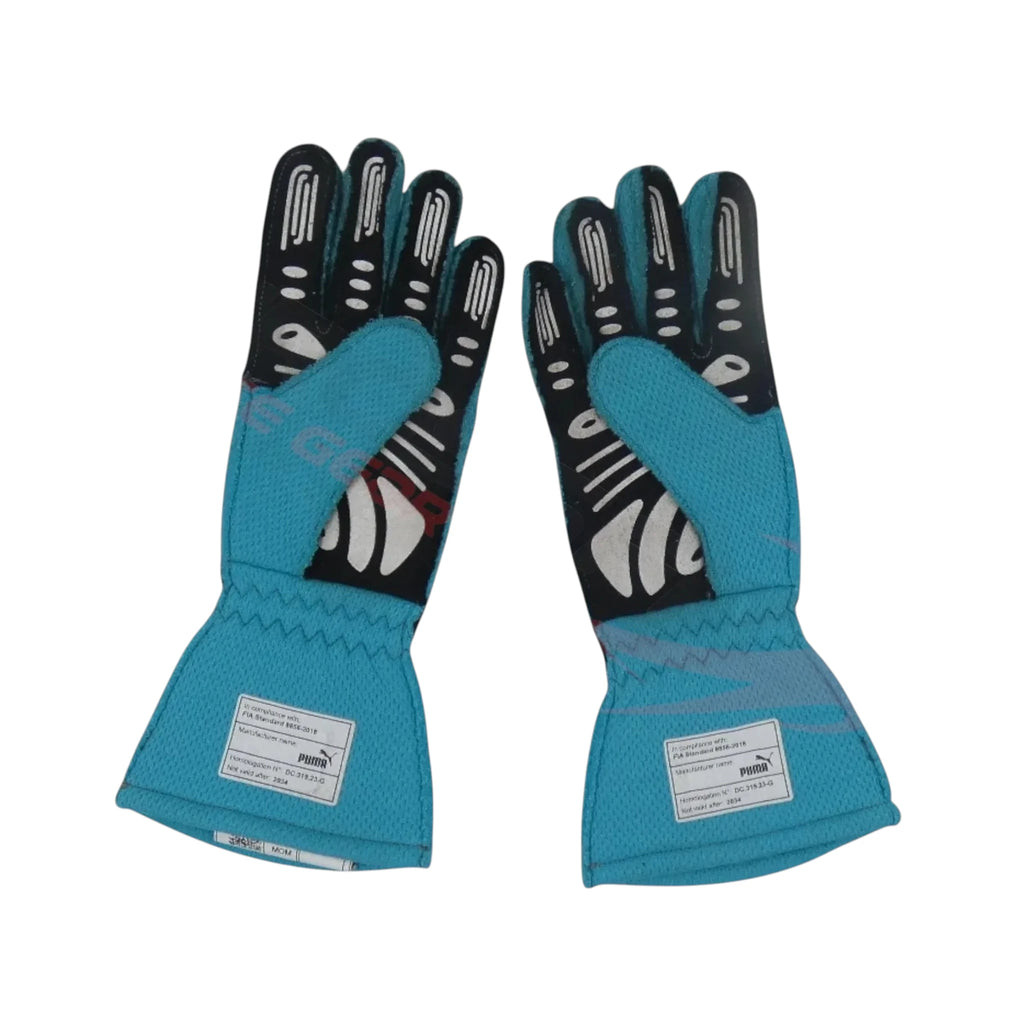George Russell 2024 Mercedes-AMG Petronas F1 racing gloves with team branding and sponsor logos