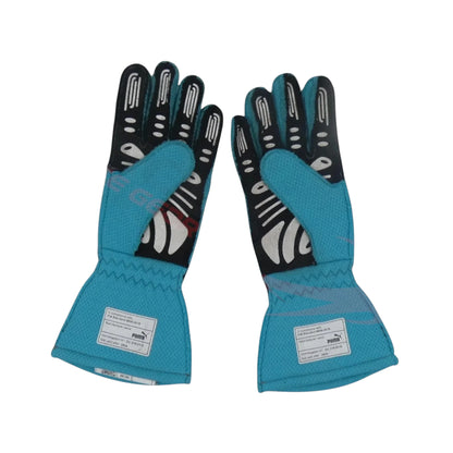 George Russell 2024 Mercedes-AMG Petronas F1 racing gloves with team branding and sponsor logos