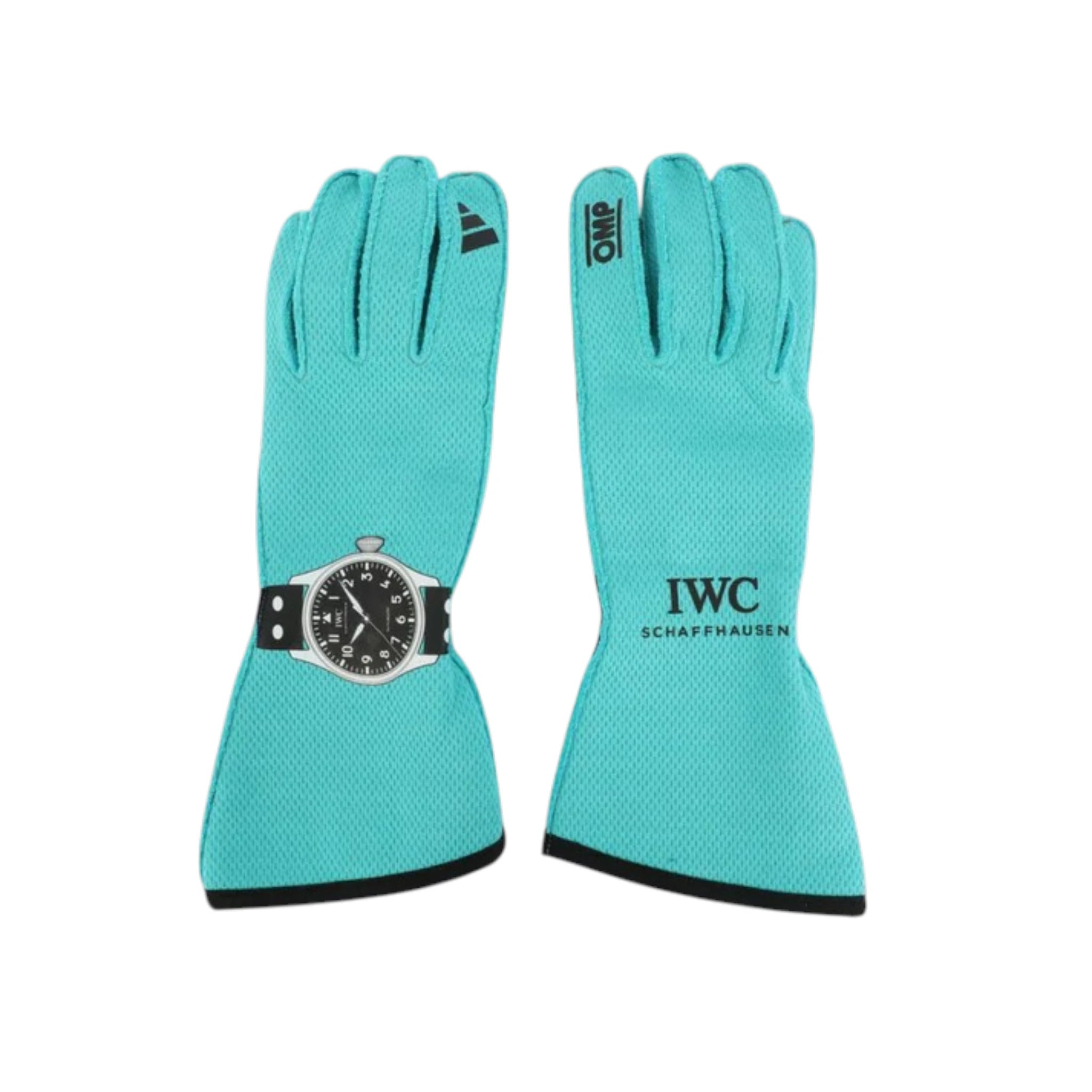 George Russell 2025 Mercedes-AMG Petronas F1 racing gloves with team branding and sponsor logos