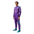George Russell 2026 Mercedes AMG Petronas Miami GP F1 race suit in purple with turquoise accents and sponsor logos
