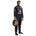 Isack Hadjar 2026 Red Bull F1 race suit in dark navy blue with red and yellow accents featuring sponsor logos