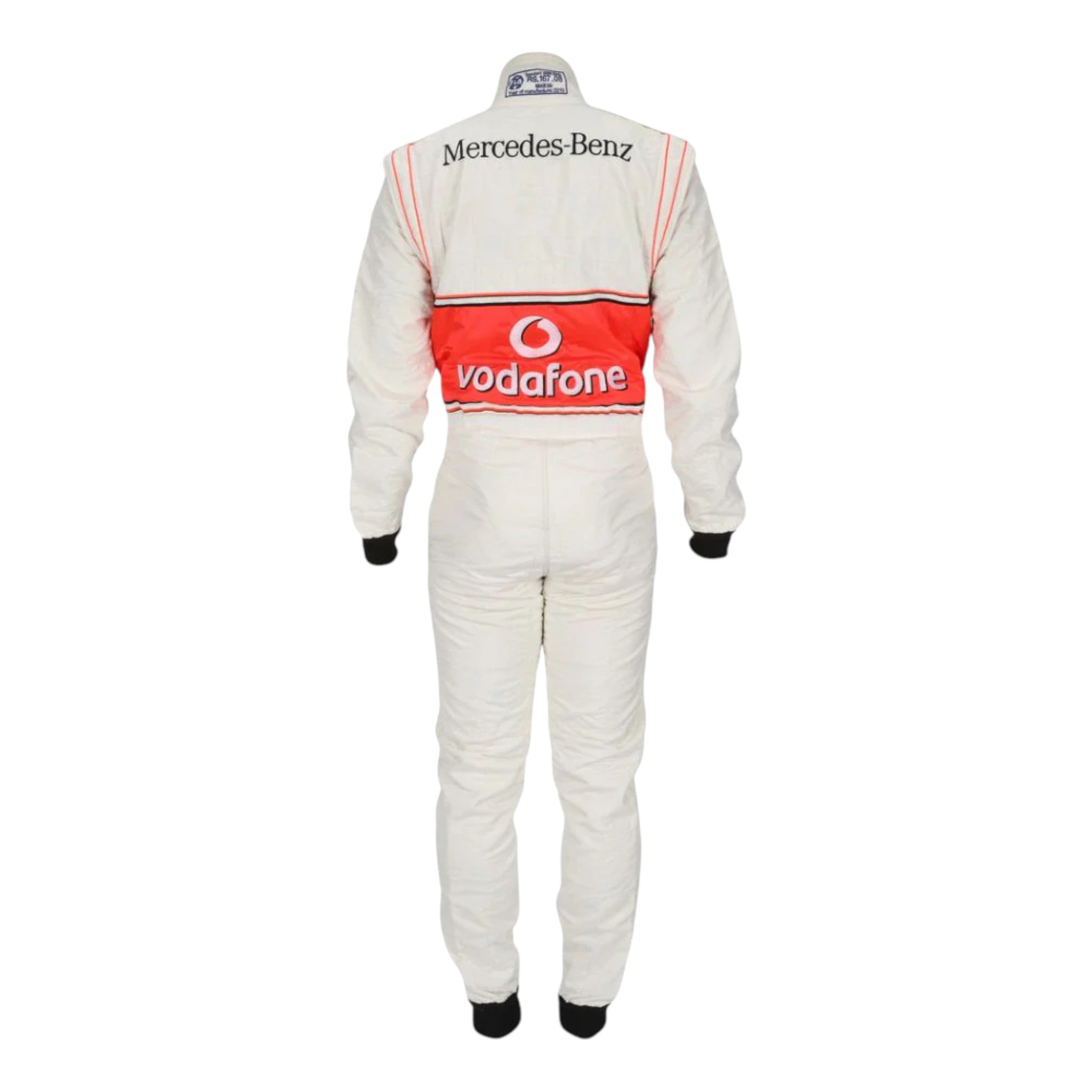 Jenson Button 2010 McLaren F1 race suit in silver and red with Vodafone McLaren Mercedes sponsor logos