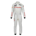 Jenson Button 2014 McLaren F1 race suit in white with fluorescent orange-red sponsor detailing and McLaren Mercedes branding