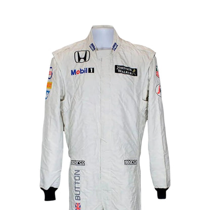 Jenson Button 2015 McLaren F1 race suit in white with McLaren Honda branding and sponsor logos