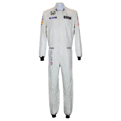 Jenson Button 2015 McLaren F1 race suit in white with McLaren Honda branding and sponsor logos