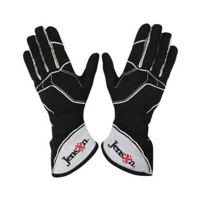 Jenson Button 2015 McLaren F1 Racing Gloves in black and white with Jenson Button sponsor logos and premium motorsport detailing