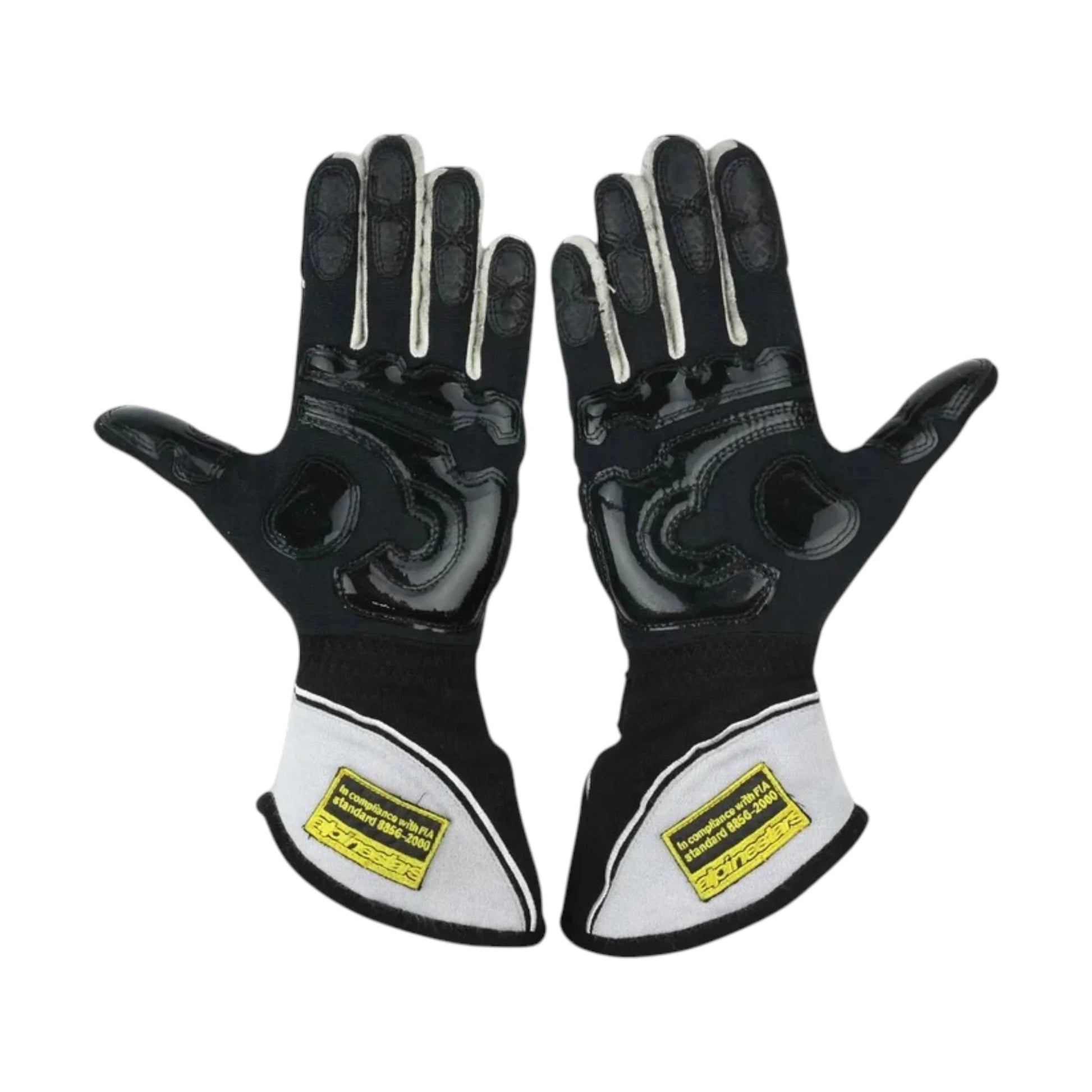 Jenson Button 2015 McLaren F1 Racing Gloves in black and white with Jenson Button sponsor logos and premium motorsport detailing