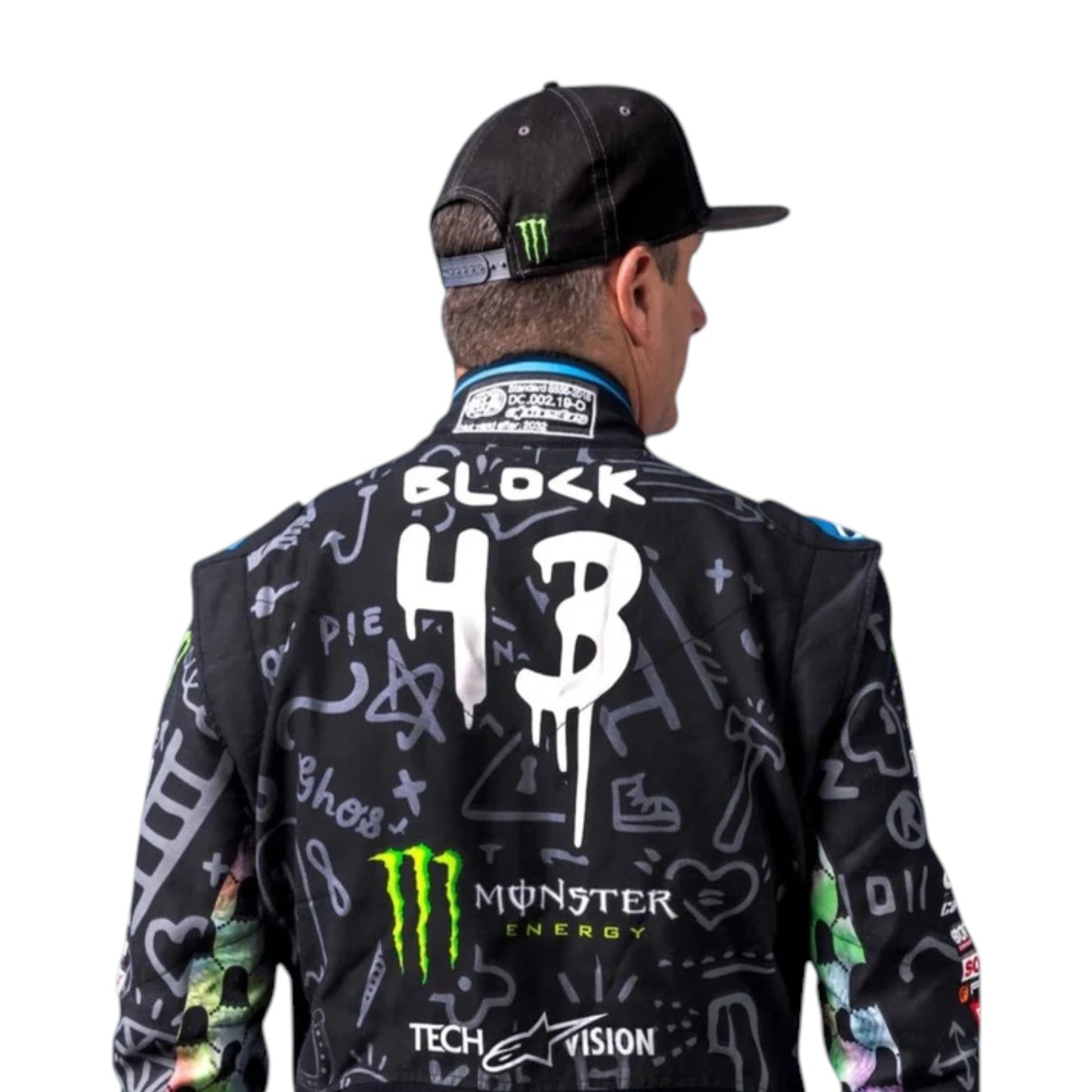Ken Block 2022 Monster Go Kart Racing Suit featuring Monster Energy inspired motorsport graphics and professional kart racing design