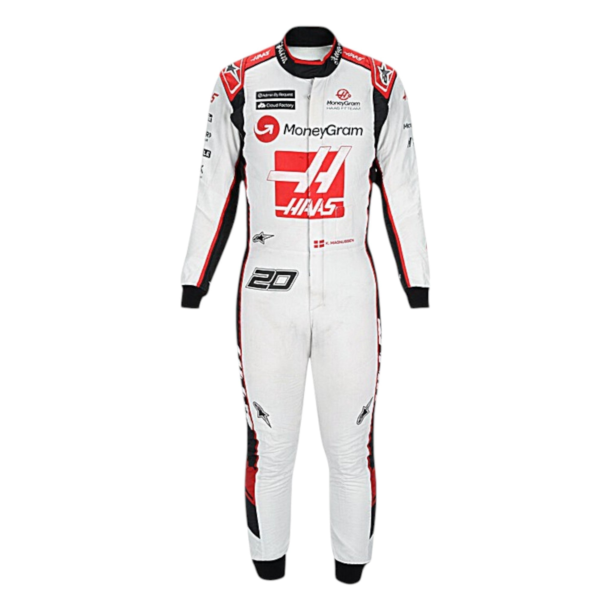 Kevin Magnussen 2023 Haas F1 race suit in black with white panels and red detailing
