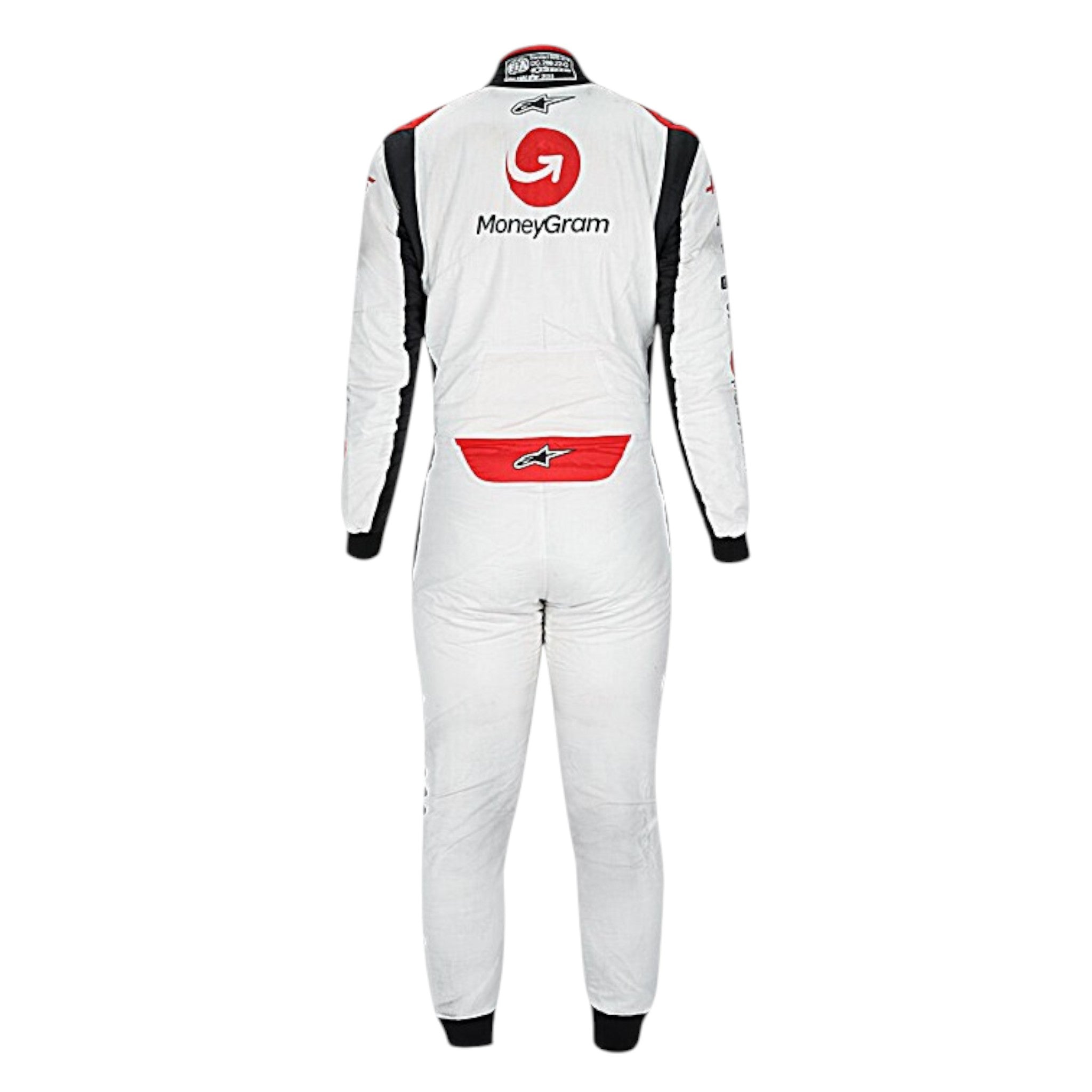 Kevin Magnussen 2023 Haas F1 race suit in black with white panels and red detailing