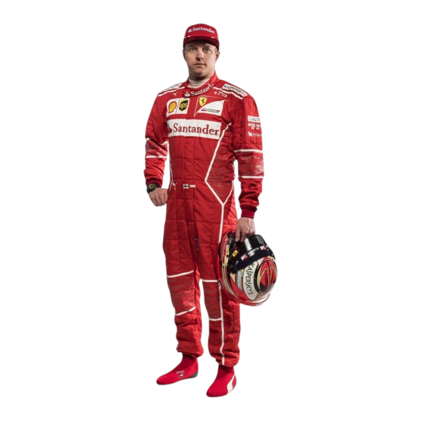 Kimi Raikkonen 2017 Ferrari F1 Racing Suit in red with authentic Scuderia Ferrari sponsor logos and premium motorsport detailing