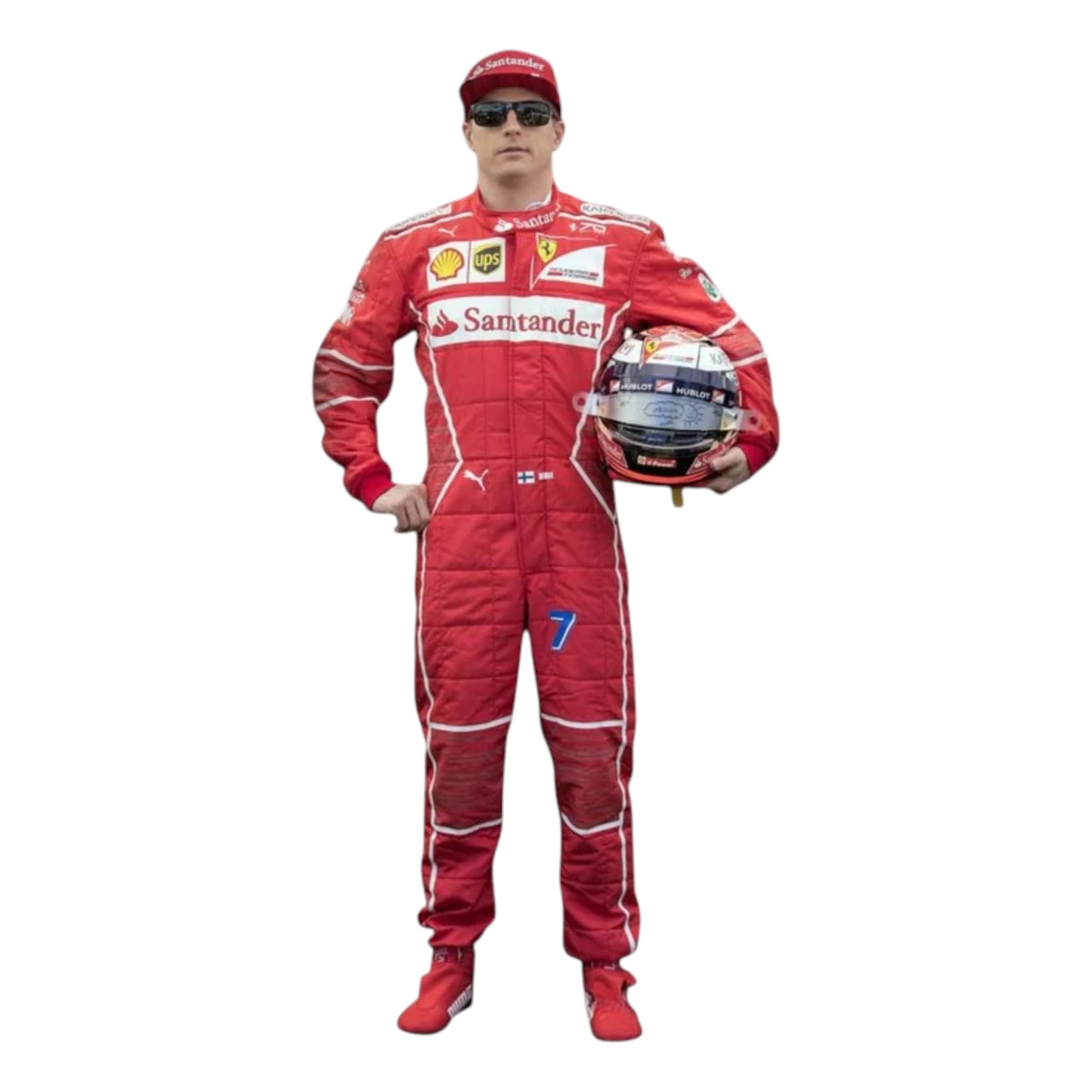 Kimi Raikkonen 2017 Ferrari F1 Racing Suit in red with authentic Scuderia Ferrari sponsor logos and premium motorsport detailing