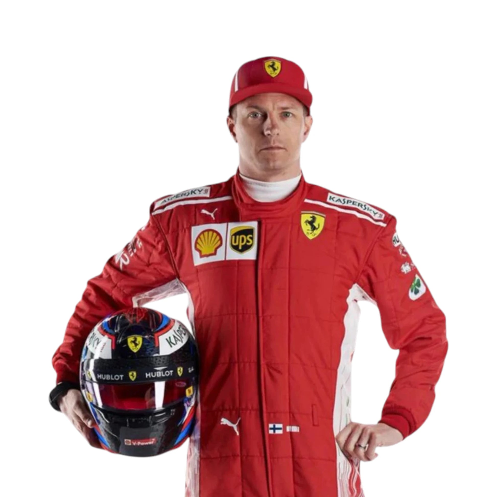 Kimi Raikkonen 2018 Ferrari F1 Racing Suit in red with authentic Ferrari sponsor logos and premium motorsport detailing