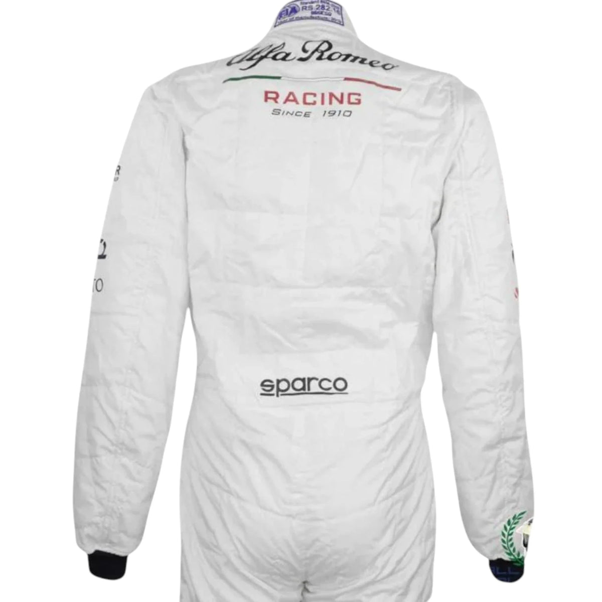 Kimi Räikkönen 2019 Azerbaijan GP F1 Racing Suit in white with Alfa Romeo Racing sponsor logos and authentic motorsport detailing