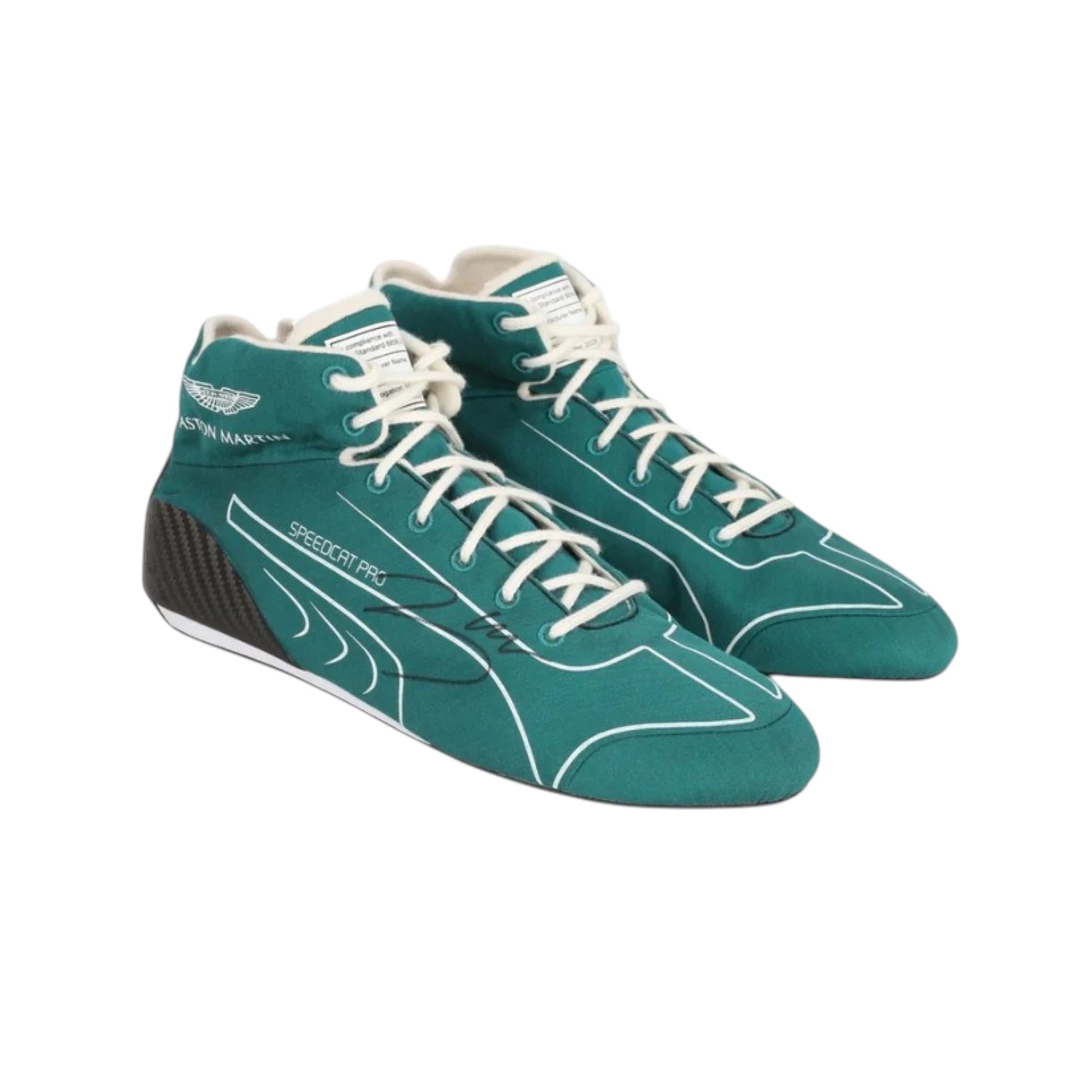 Lance Stroll 2022 Aston Martin Dutch GP F1 racing shoes featuring green Aston Martin branding and Dutch Grand Prix detailing