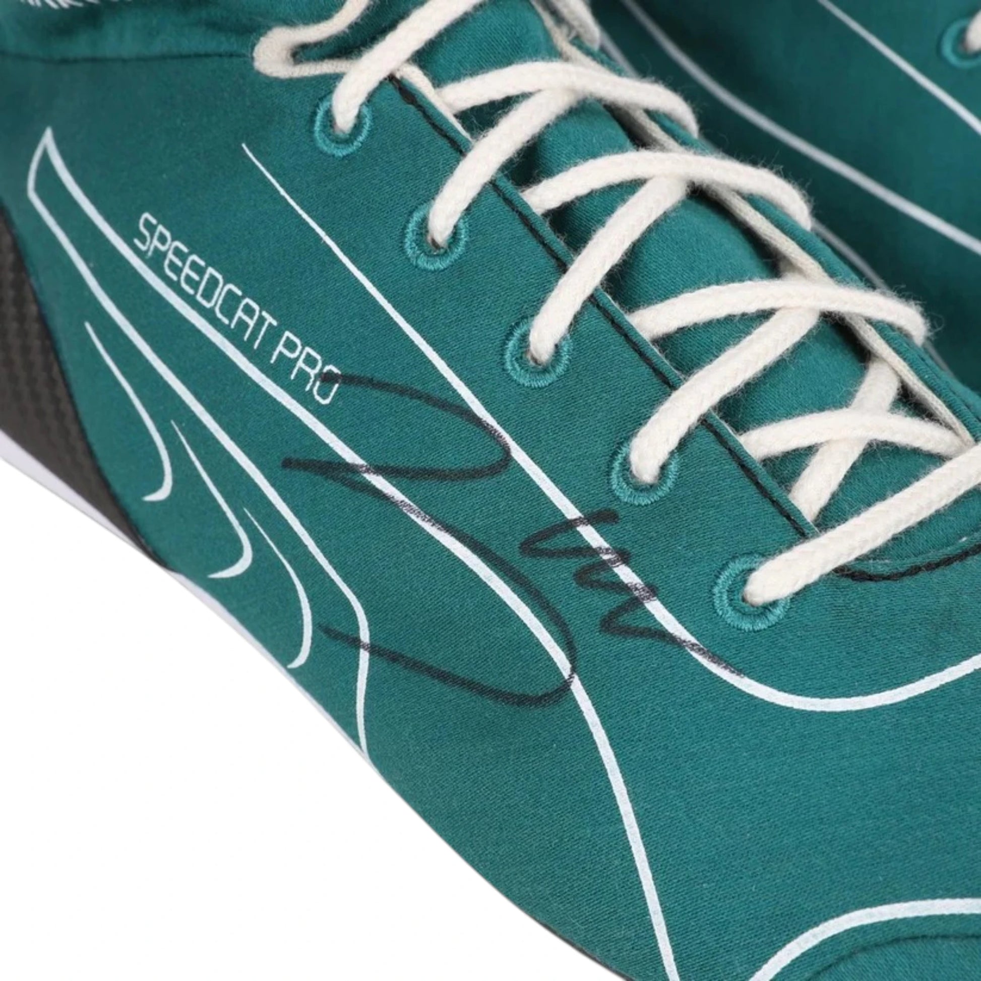 Lance Stroll 2022 Aston Martin Dutch GP F1 racing shoes featuring green Aston Martin branding and Dutch Grand Prix detailing