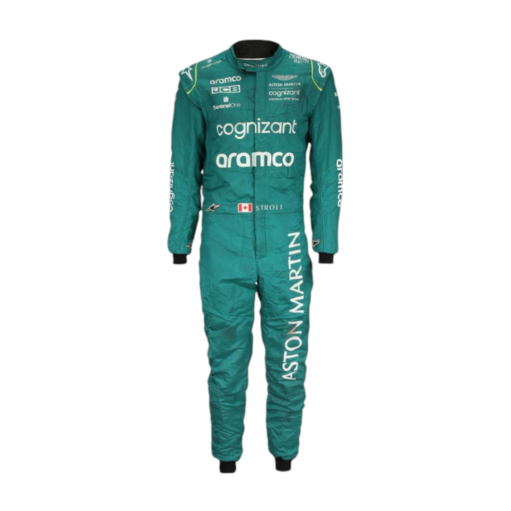 Lance Stroll 2022 Aston Martin F1 race suit in green with sponsor branding