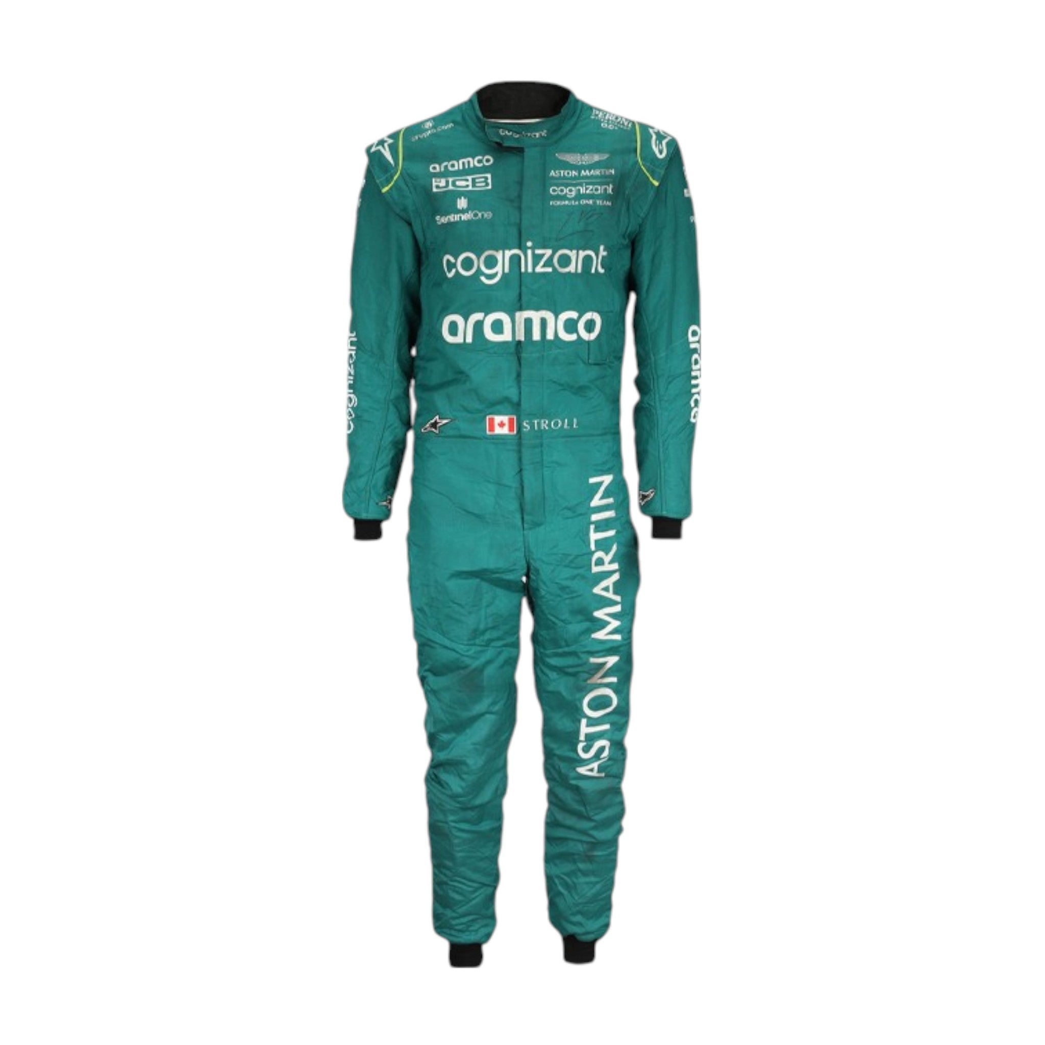 Lance Stroll 2022 Aston Martin F1 race suit in green with sponsor branding