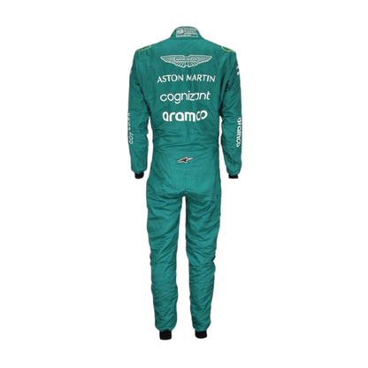 Lance Stroll 2022 Aston Martin F1 race suit in green with sponsor branding