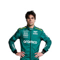 Lance Stroll 2024 Aston Martin Formula 1 race suit in British racing green with lime accents and sponsor detailing
