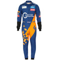 Lando Norris 2019 McLaren F1 race suit in blue with papaya orange panels and sponsor logos
